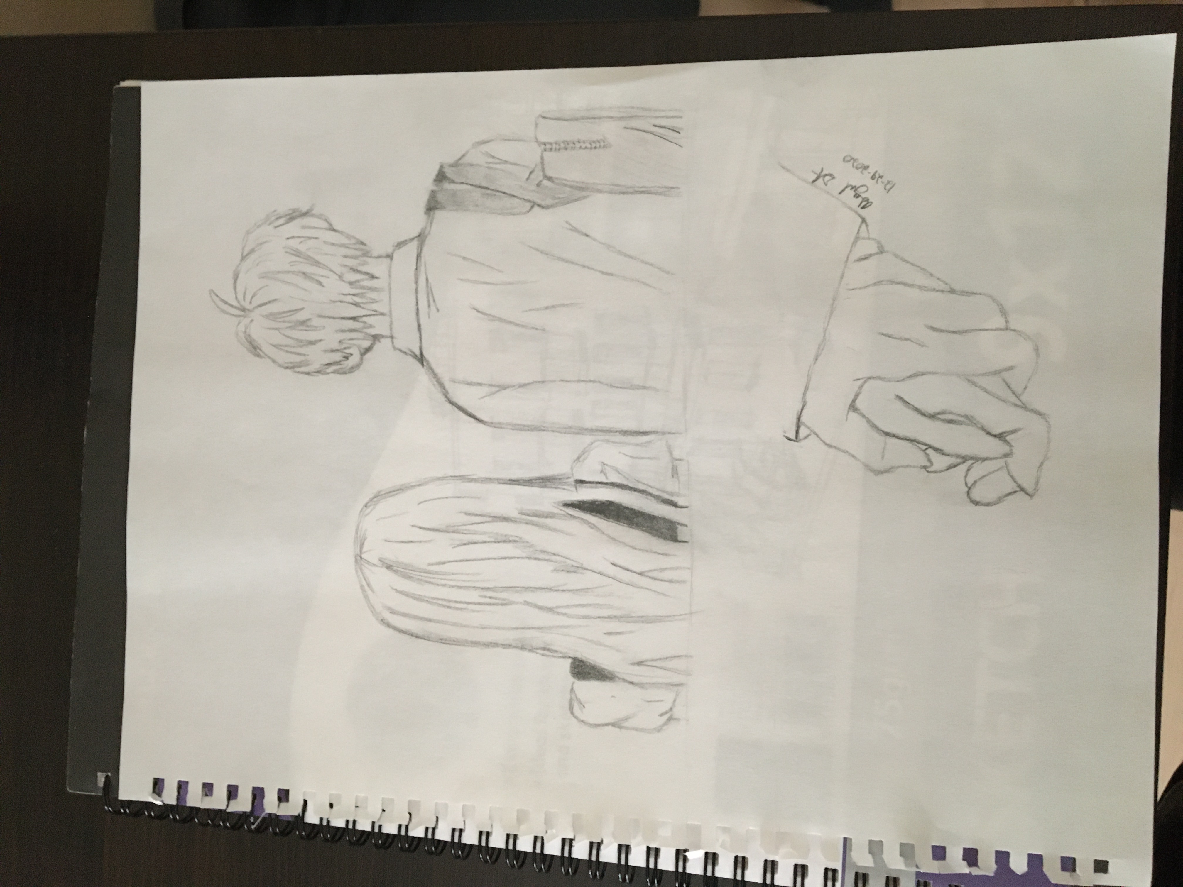 Pencil drawing of two anime characters holding hands