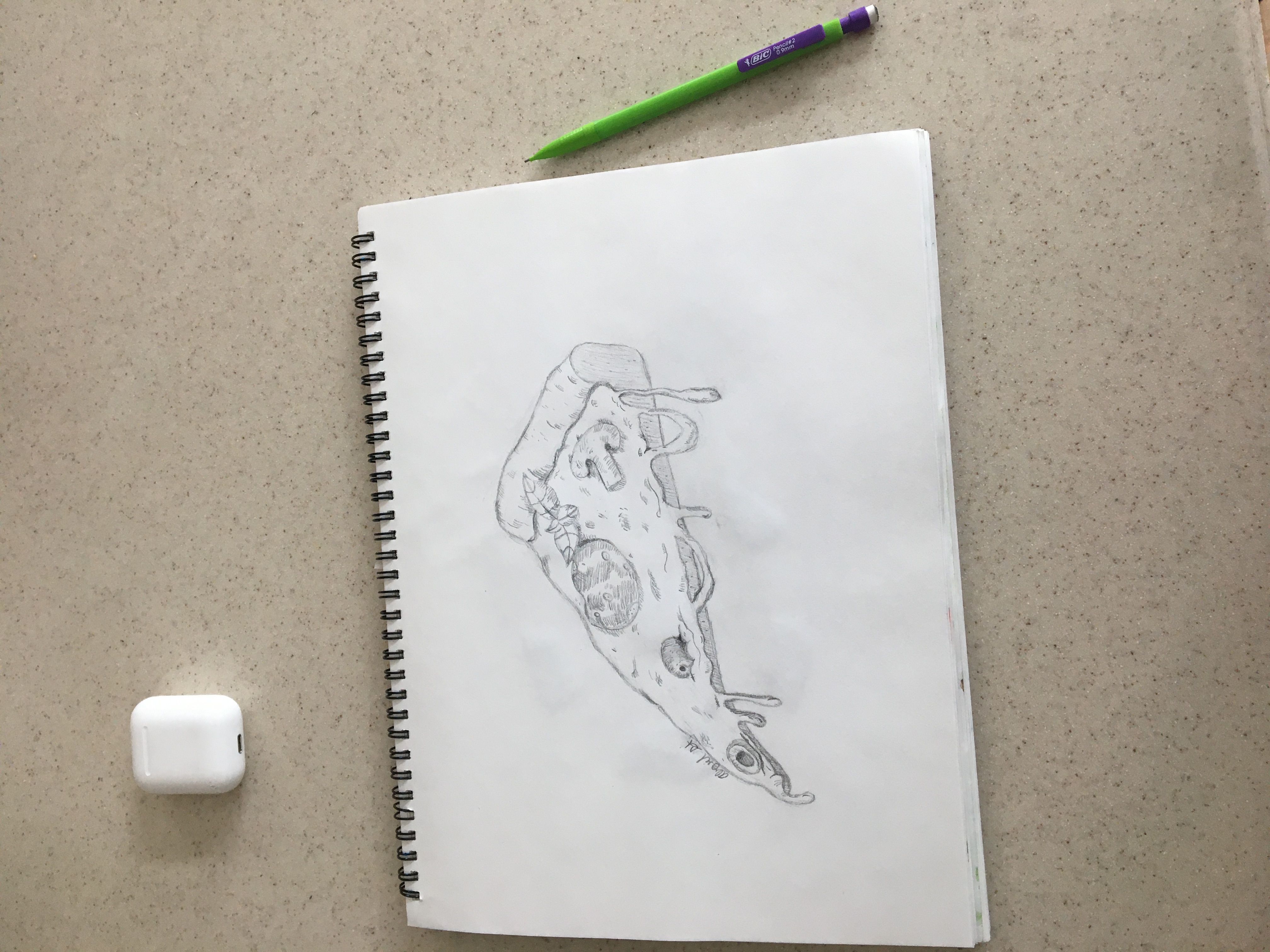 Pencil drawing of piece of pizza